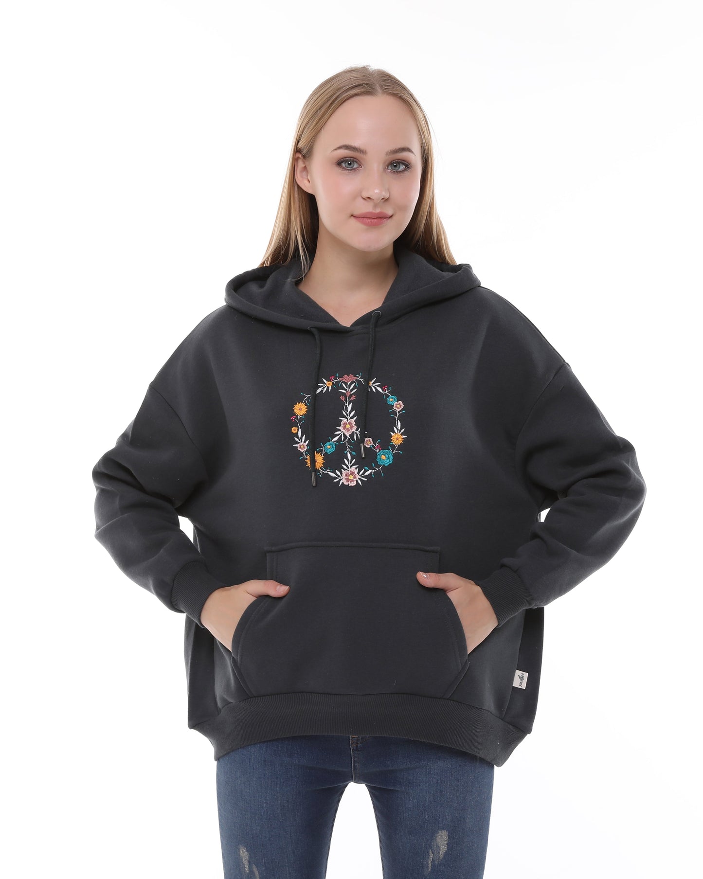 Flower Peace Print Fleece  Cotton Women Long Sleeve  Hoodie
