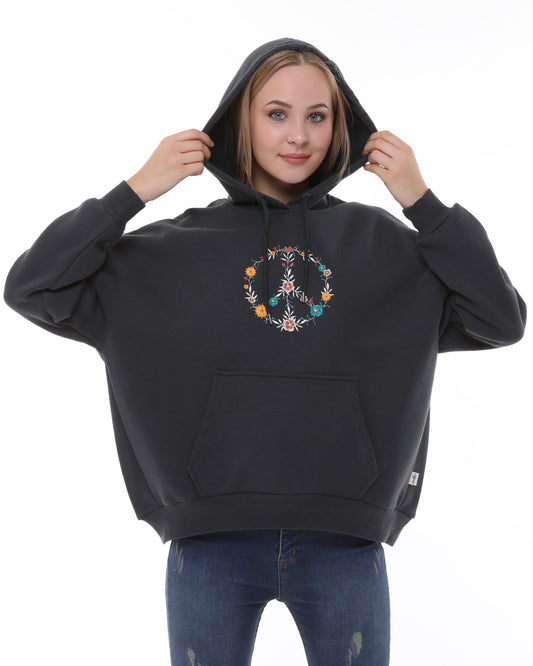 Flower Peace Print Fleece  Cotton Women Long Sleeve  Hoodie