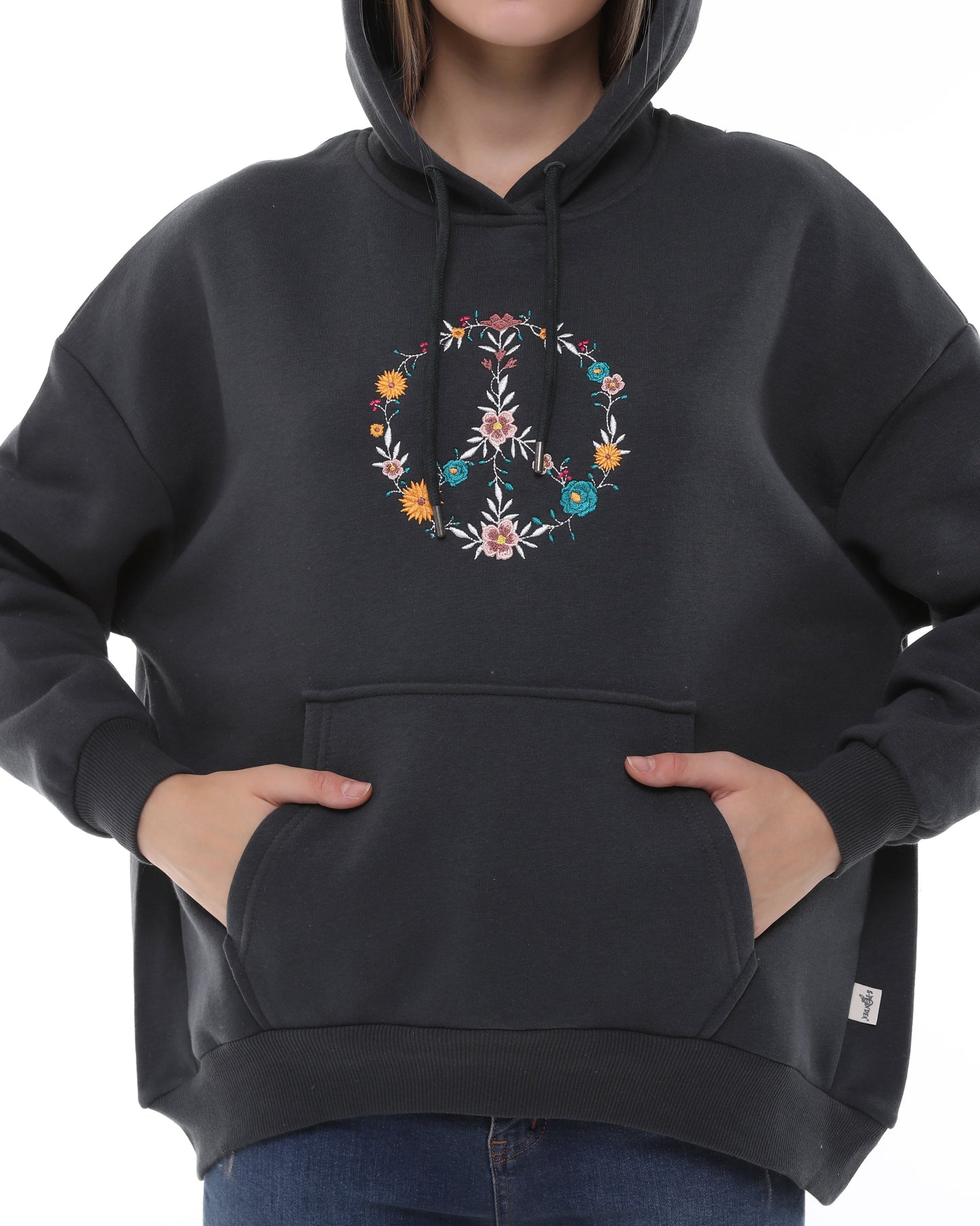 Flower Peace Print Fleece  Cotton Women Long Sleeve  Hoodie