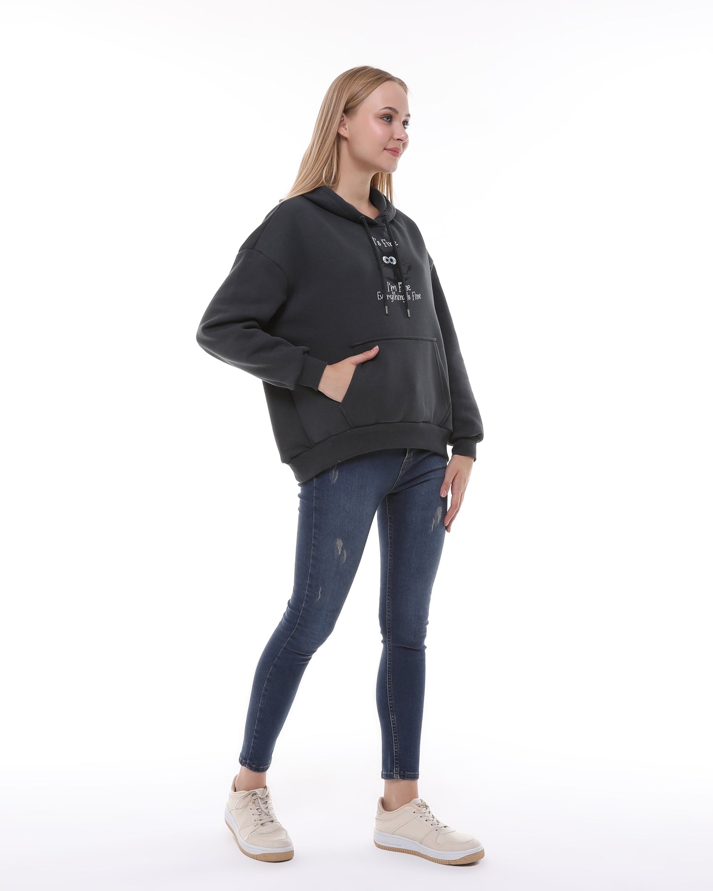 I'm Fine Everything Fine  Print Fleece  Cotton Women Long Sleeve  Hoodie