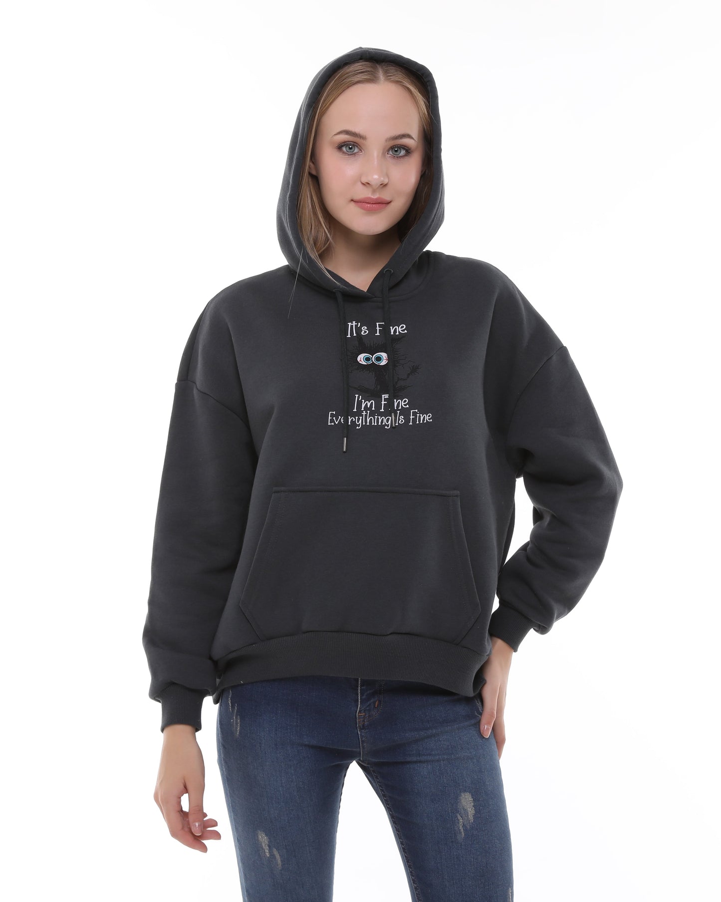 I'm Fine Everything Fine  Print Fleece  Cotton Women Long Sleeve  Hoodie