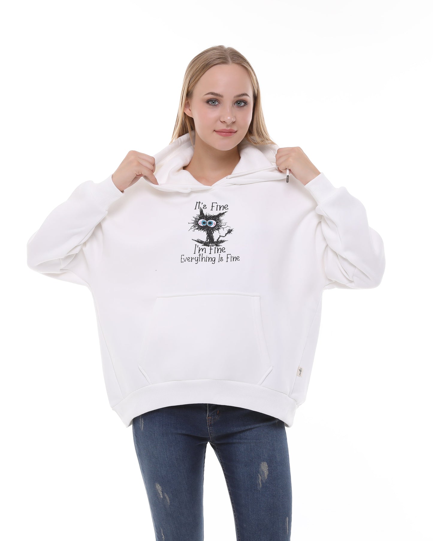 I'm Fine Everything Fine  Print Fleece  Cotton Women Long Sleeve  Hoodie