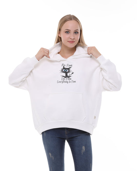 I'm Fine Everything Fine  Print Fleece  Cotton Women Long Sleeve  Hoodie