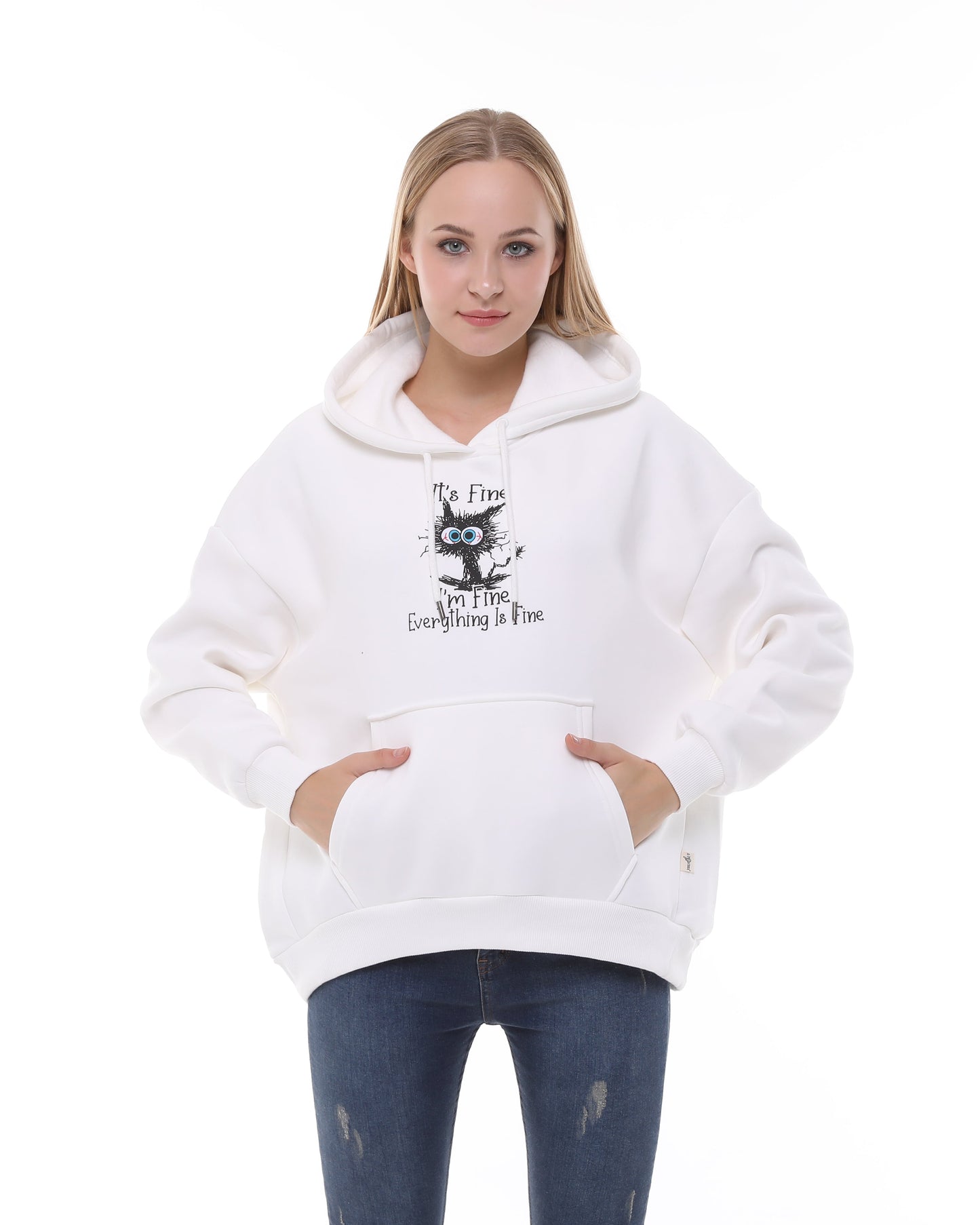 I'm Fine Everything Fine  Print Fleece  Cotton Women Long Sleeve  Hoodie