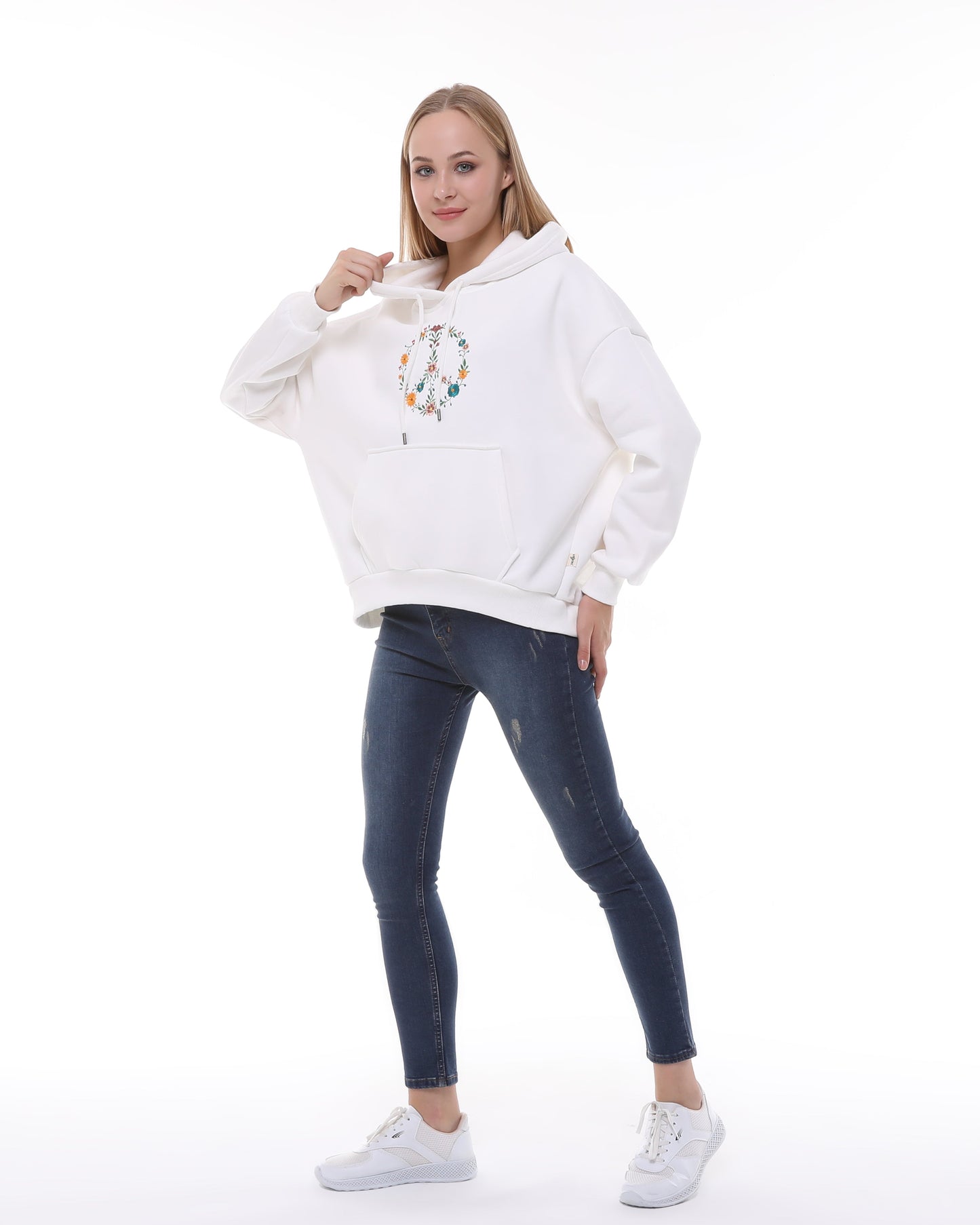 Flower Peace Print Fleece  Cotton Women Long Sleeve  Hoodie