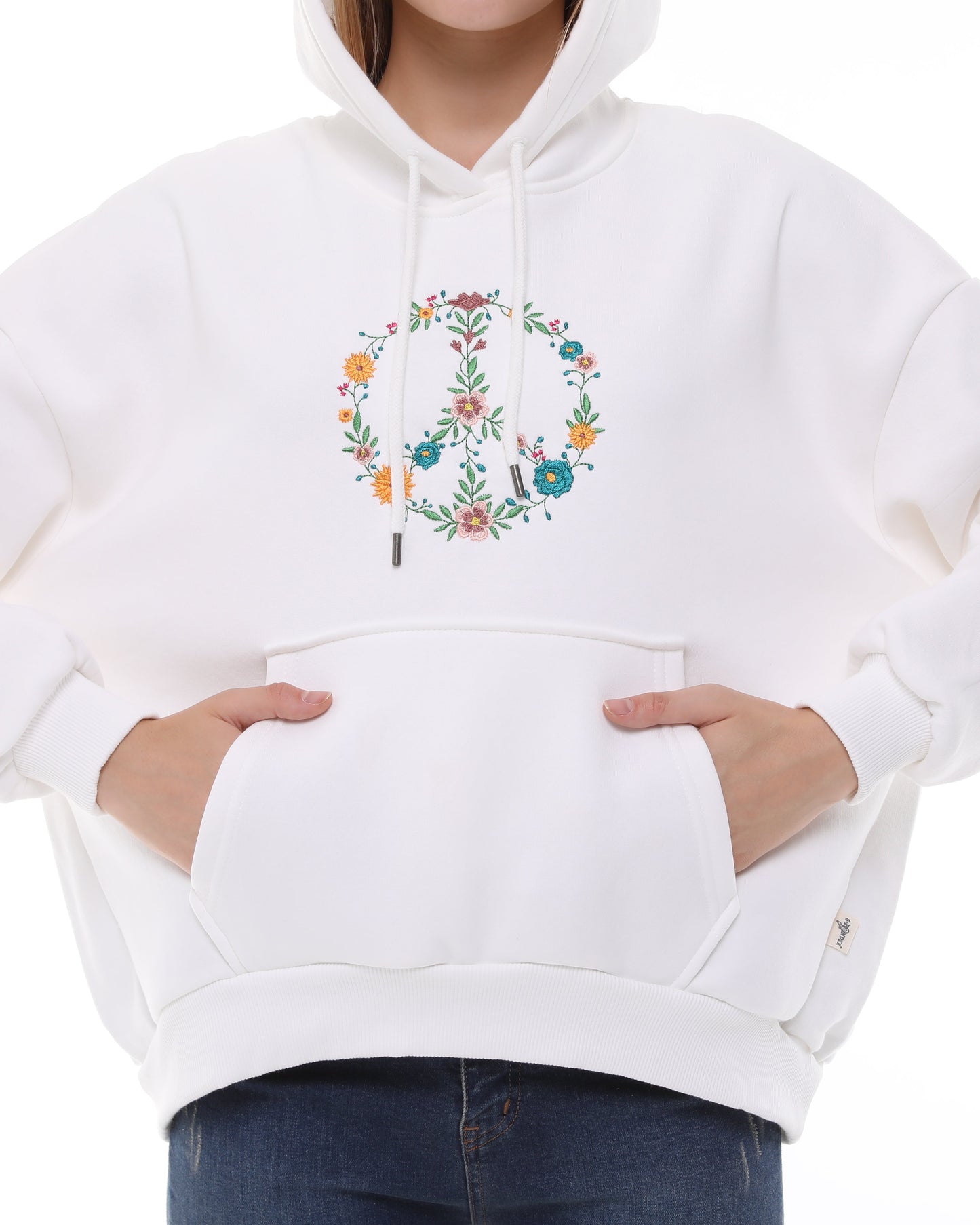 Flower Peace Print Fleece  Cotton Women Long Sleeve  Hoodie
