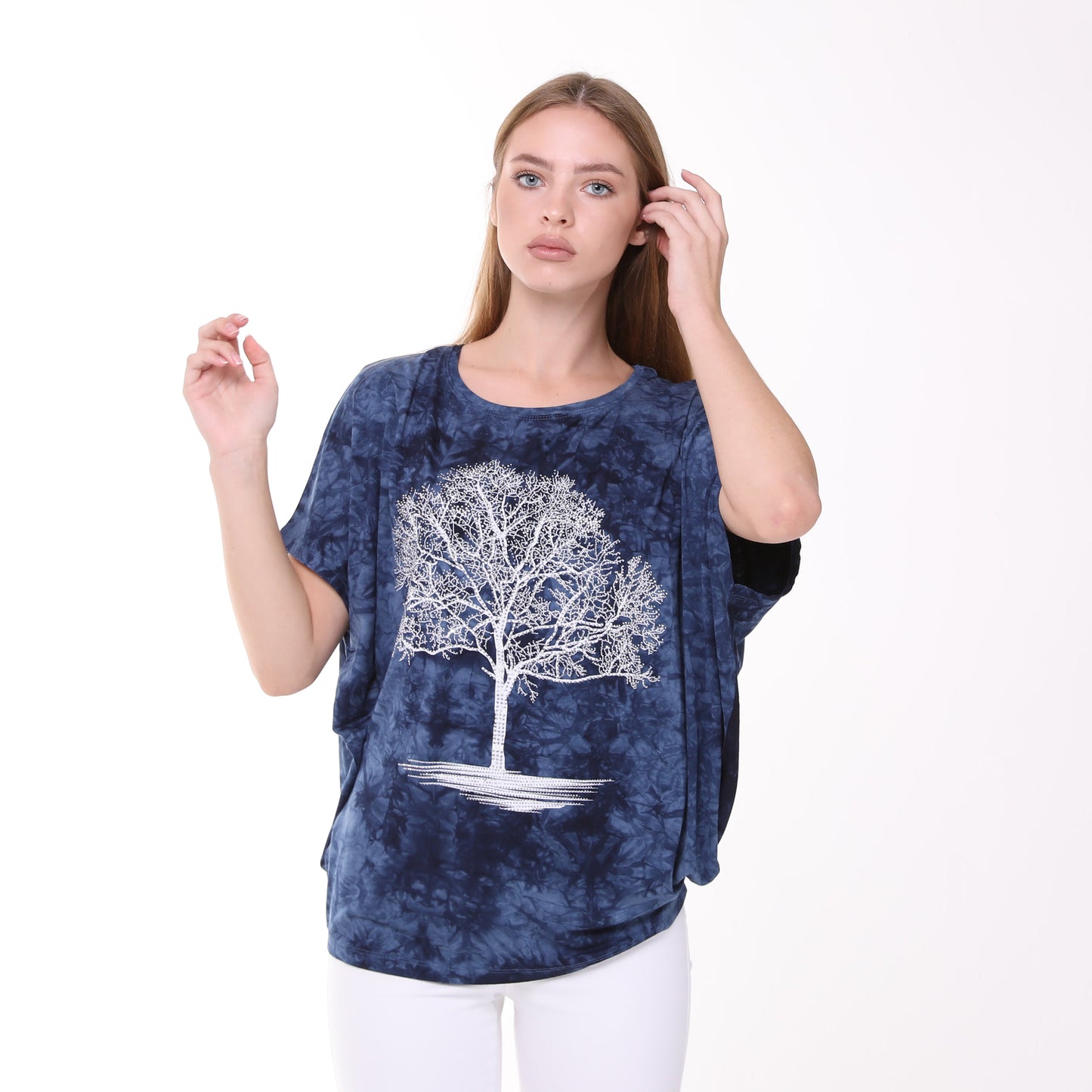 Shiny Sparkly Tree of Life Ballon Cut  Tie Die Top