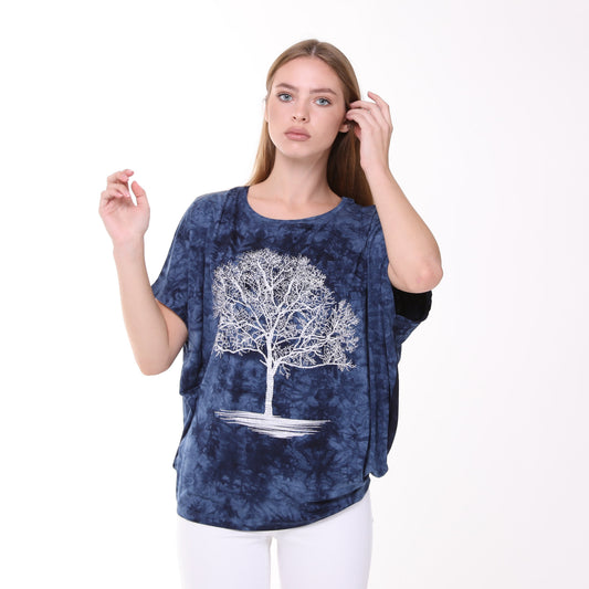 Shiny Sparkly Tree of Life Ballon Cut  Tie Die Top