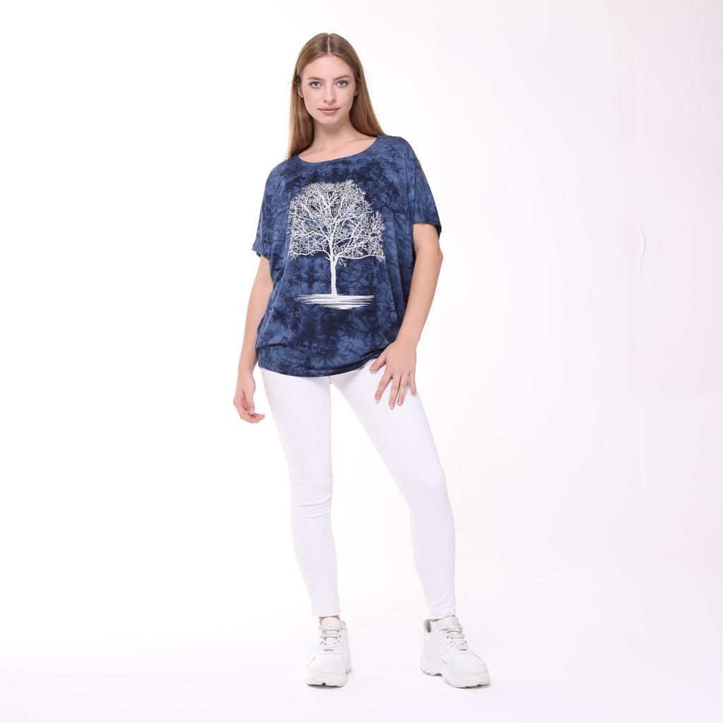 Shiny Sparkly Tree of Life Ballon Cut  Tie Die Top