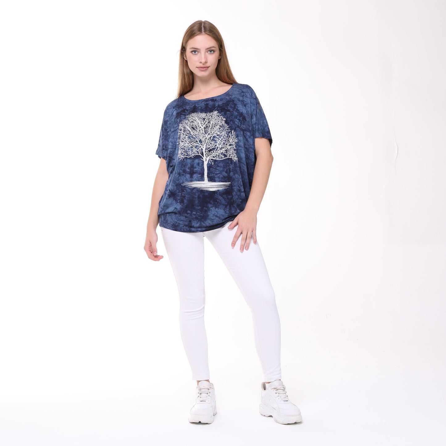 Shiny Sparkly Tree of Life Ballon Cut  Tie Die Top
