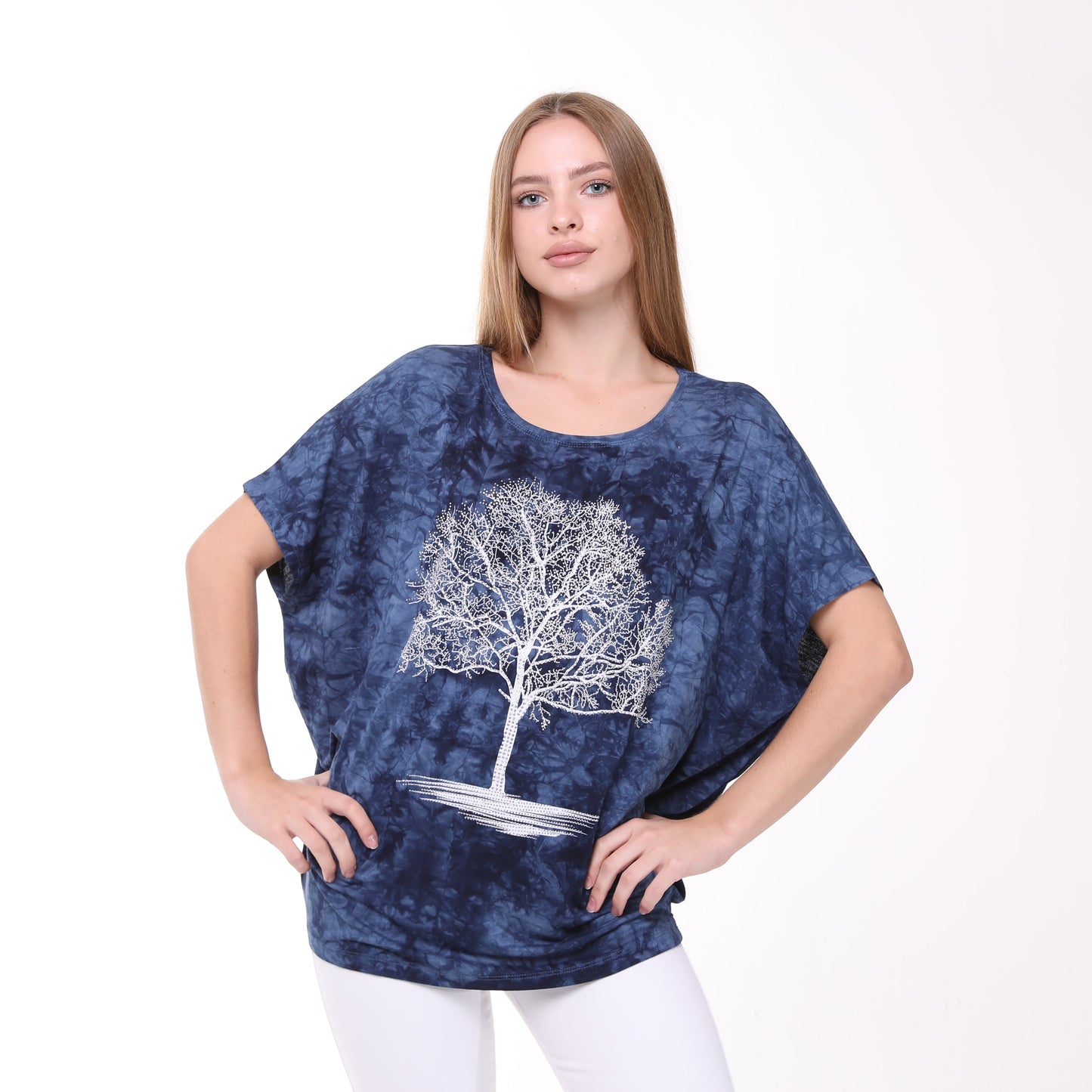 Shiny Sparkly Tree of Life Ballon Cut  Tie Die Top