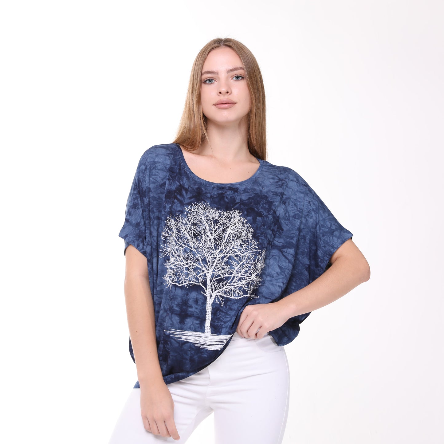 Shiny Sparkly Tree of Life Ballon Cut  Tie Die Top
