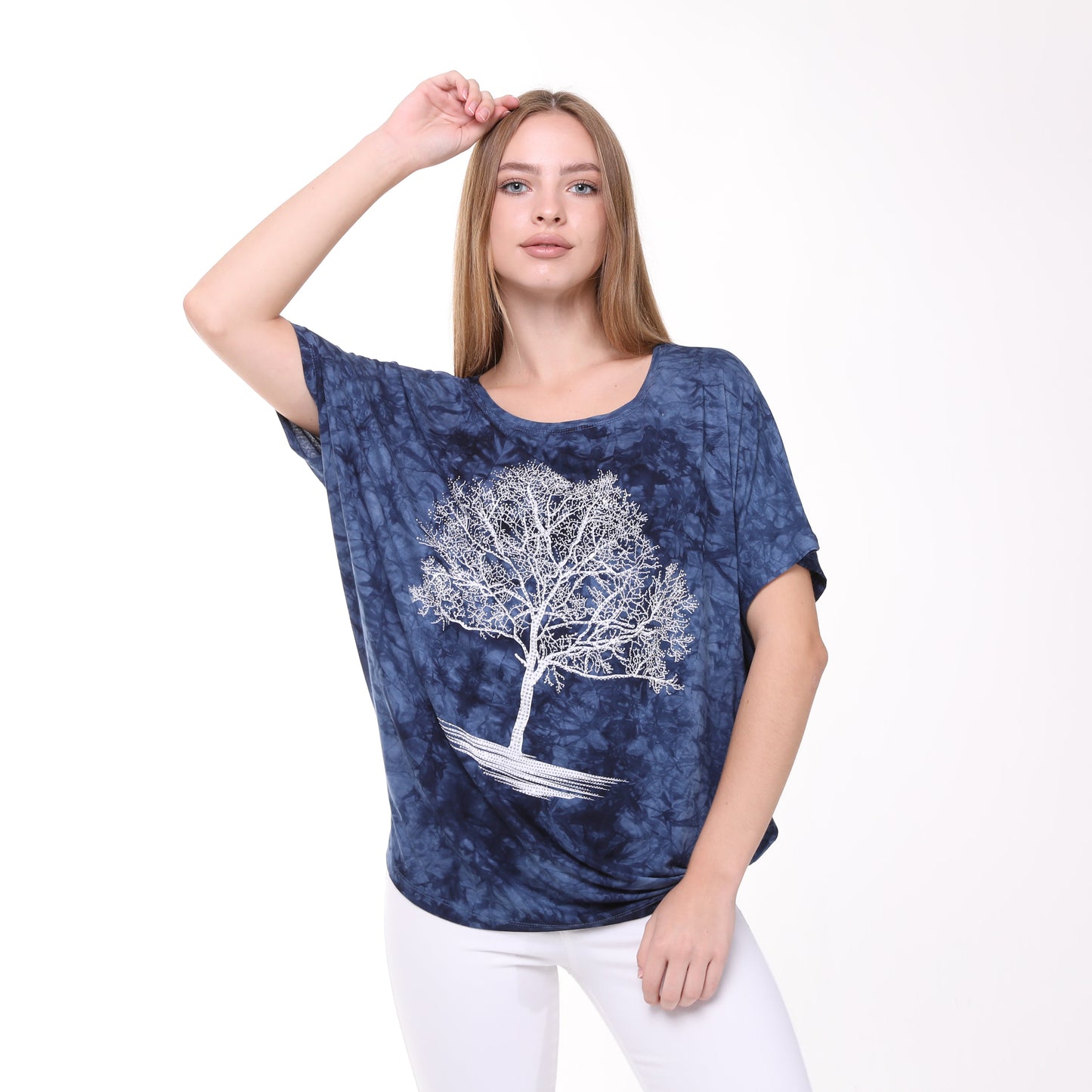 Shiny Sparkly Tree of Life Ballon Cut  Tie Die Top