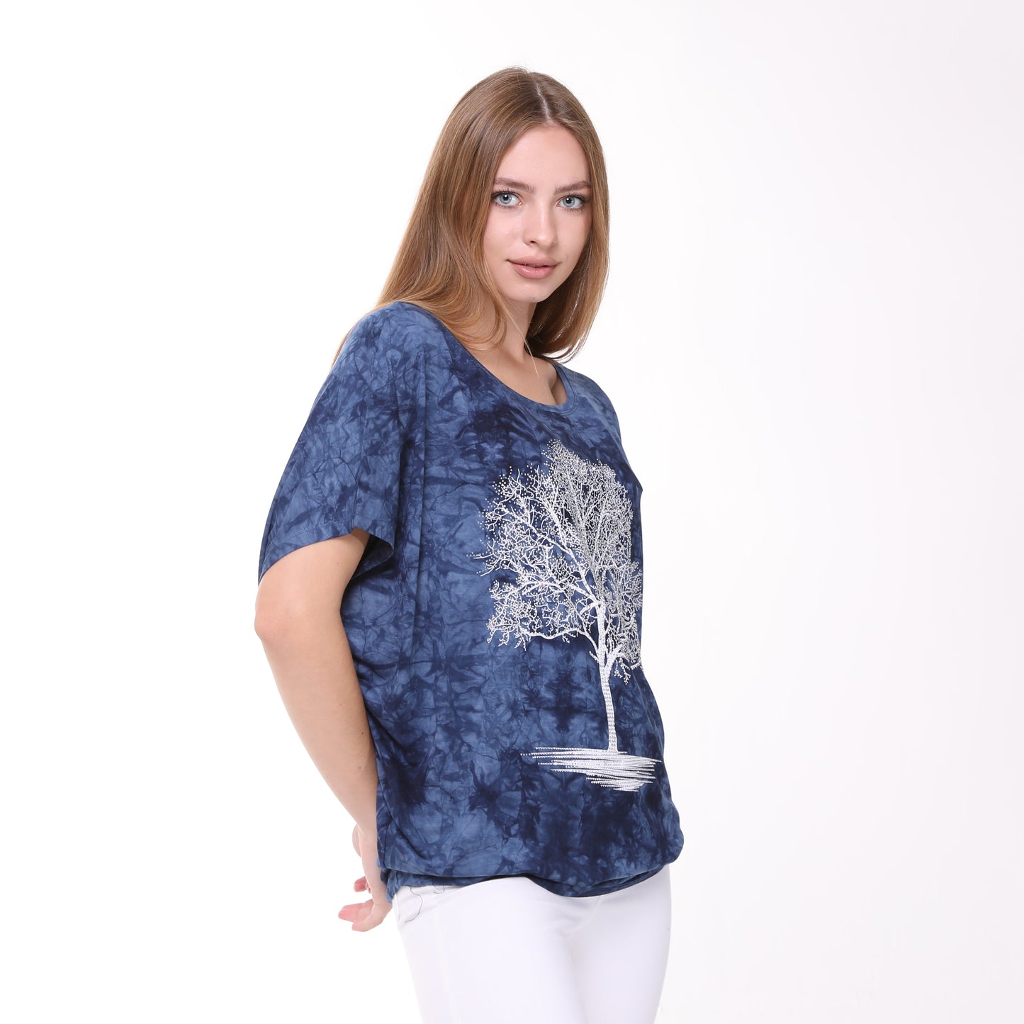 Shiny Sparkly Tree of Life Ballon Cut  Tie Die Top