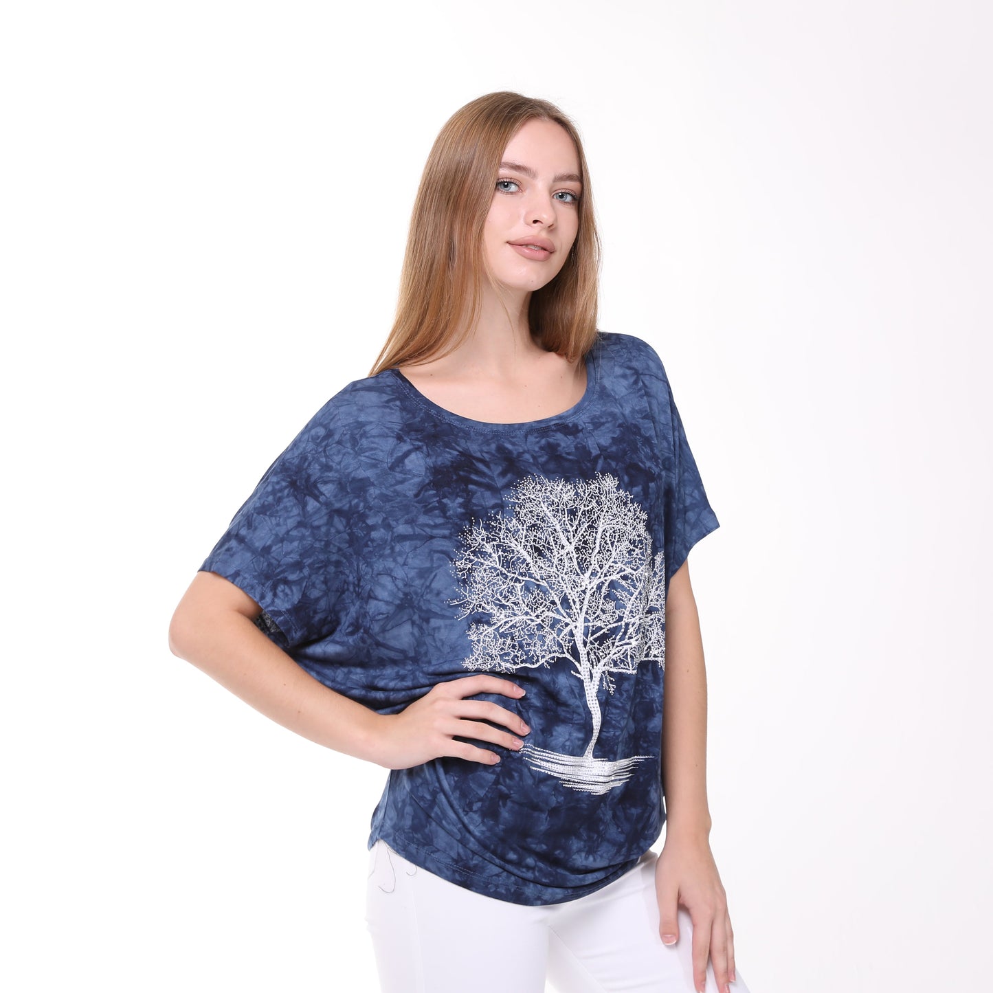 Shiny Sparkly Tree of Life Ballon Cut  Tie Die Top