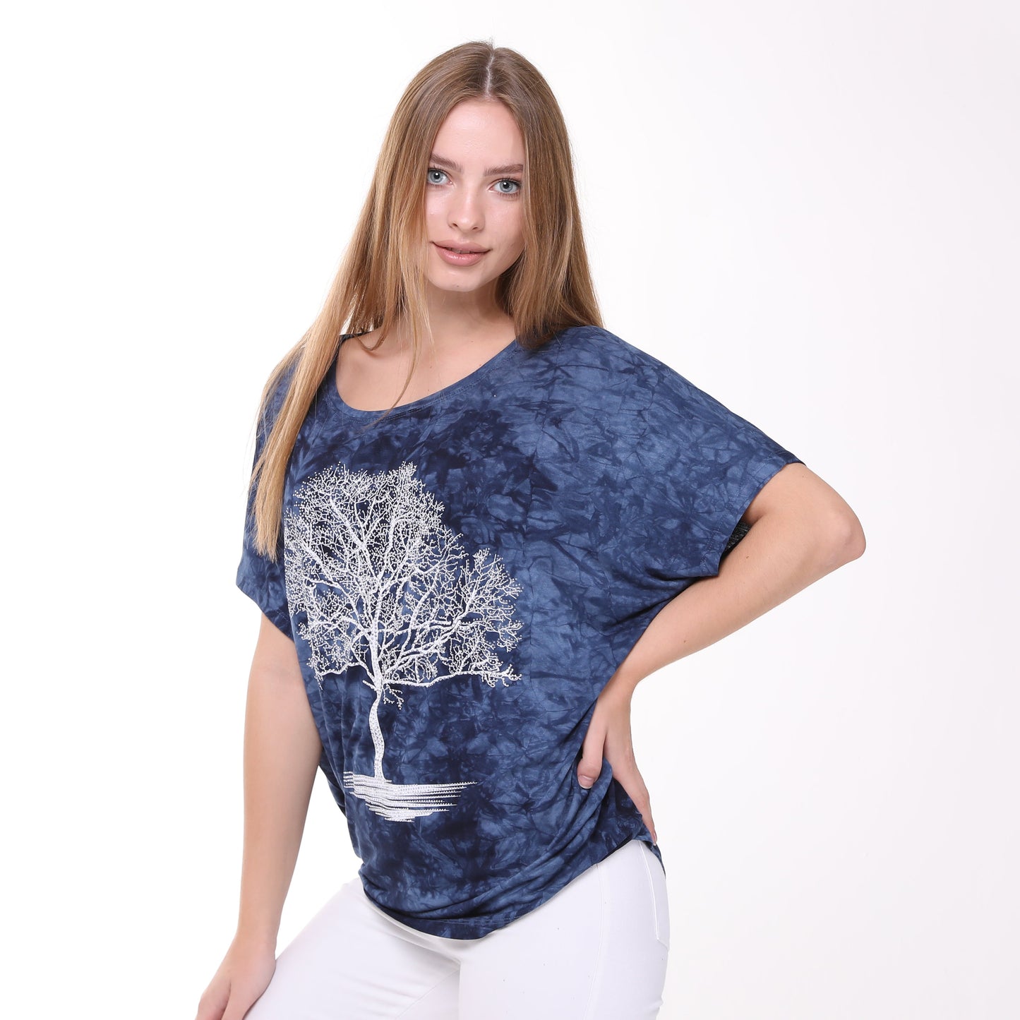 Shiny Sparkly Tree of Life Ballon Cut  Tie Die Top
