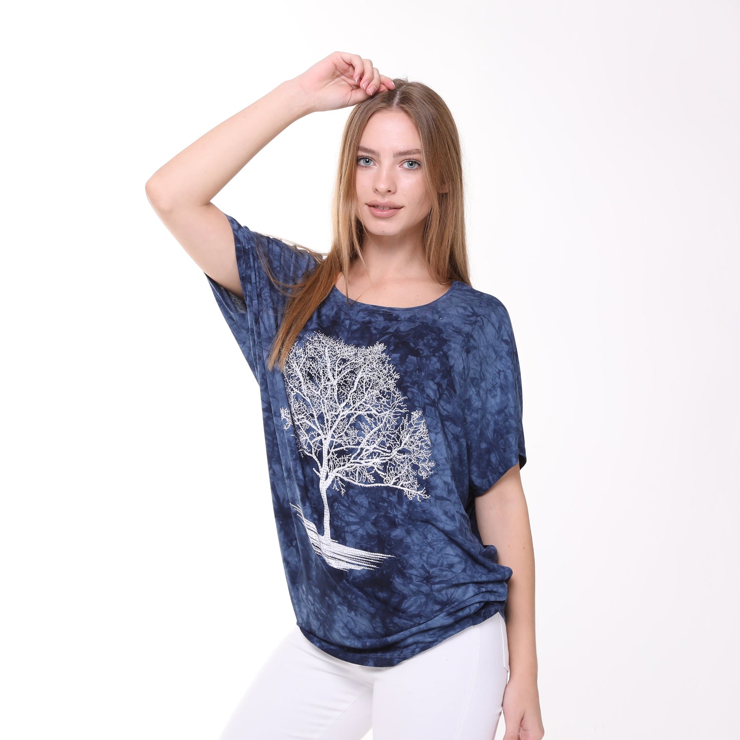 Shiny Sparkly Tree of Life Ballon Cut  Tie Die Top