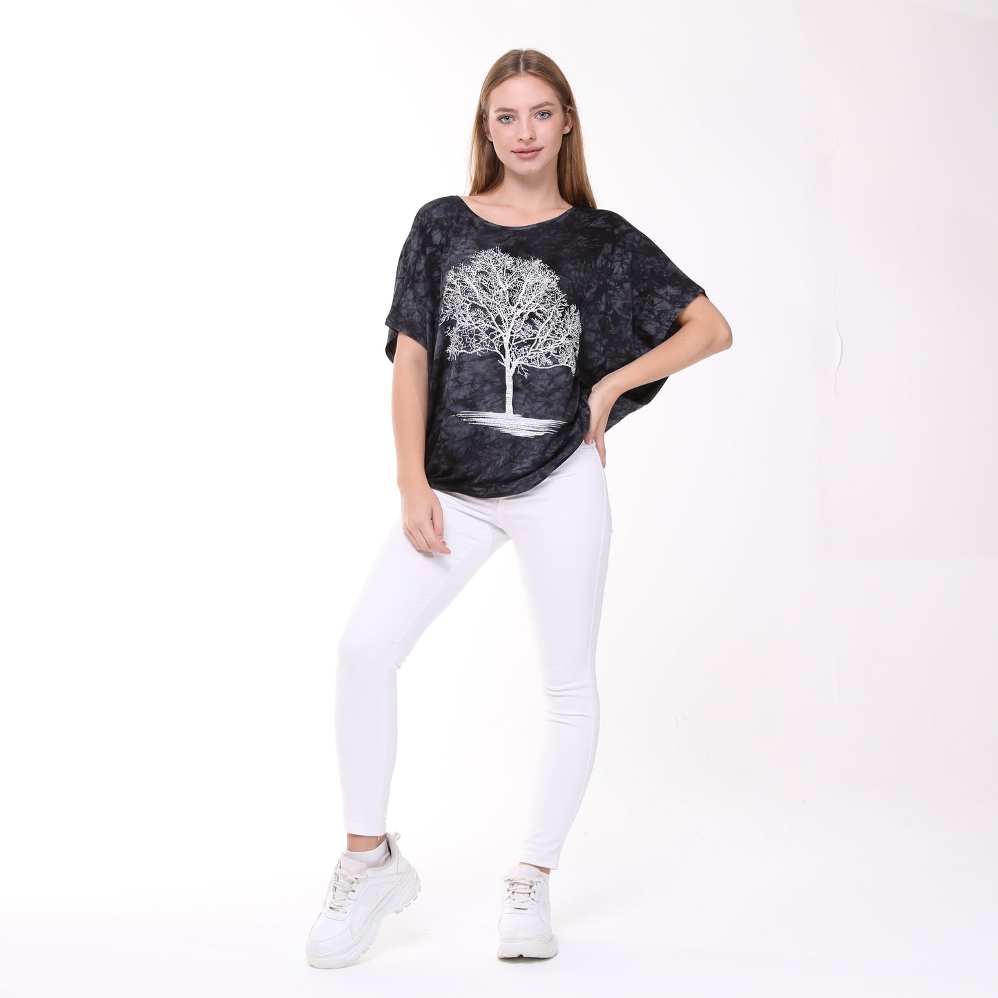 Shiny Sparkly Tree of Life Ballon Cut  Tie Die Top