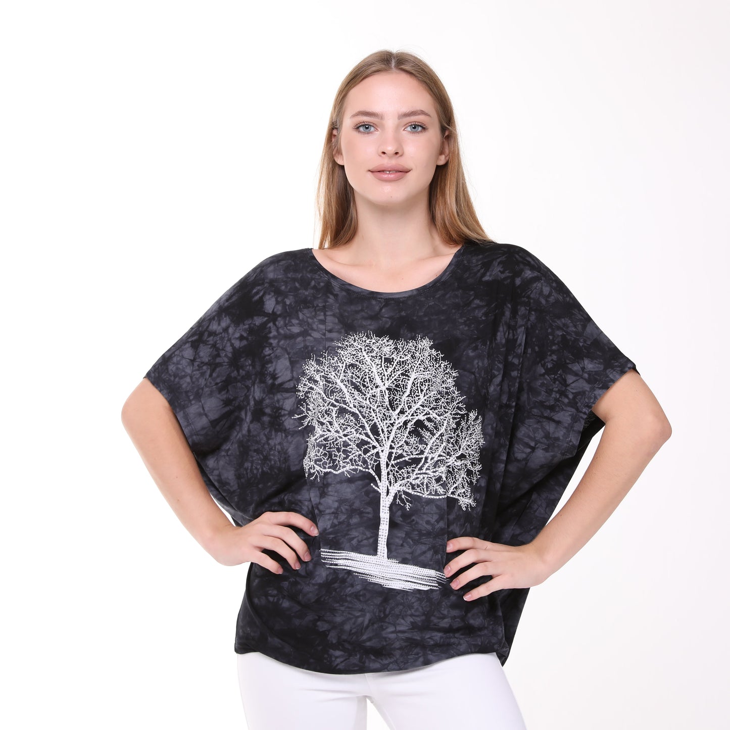 Shiny Sparkly Tree of Life Ballon Cut  Tie Die Top