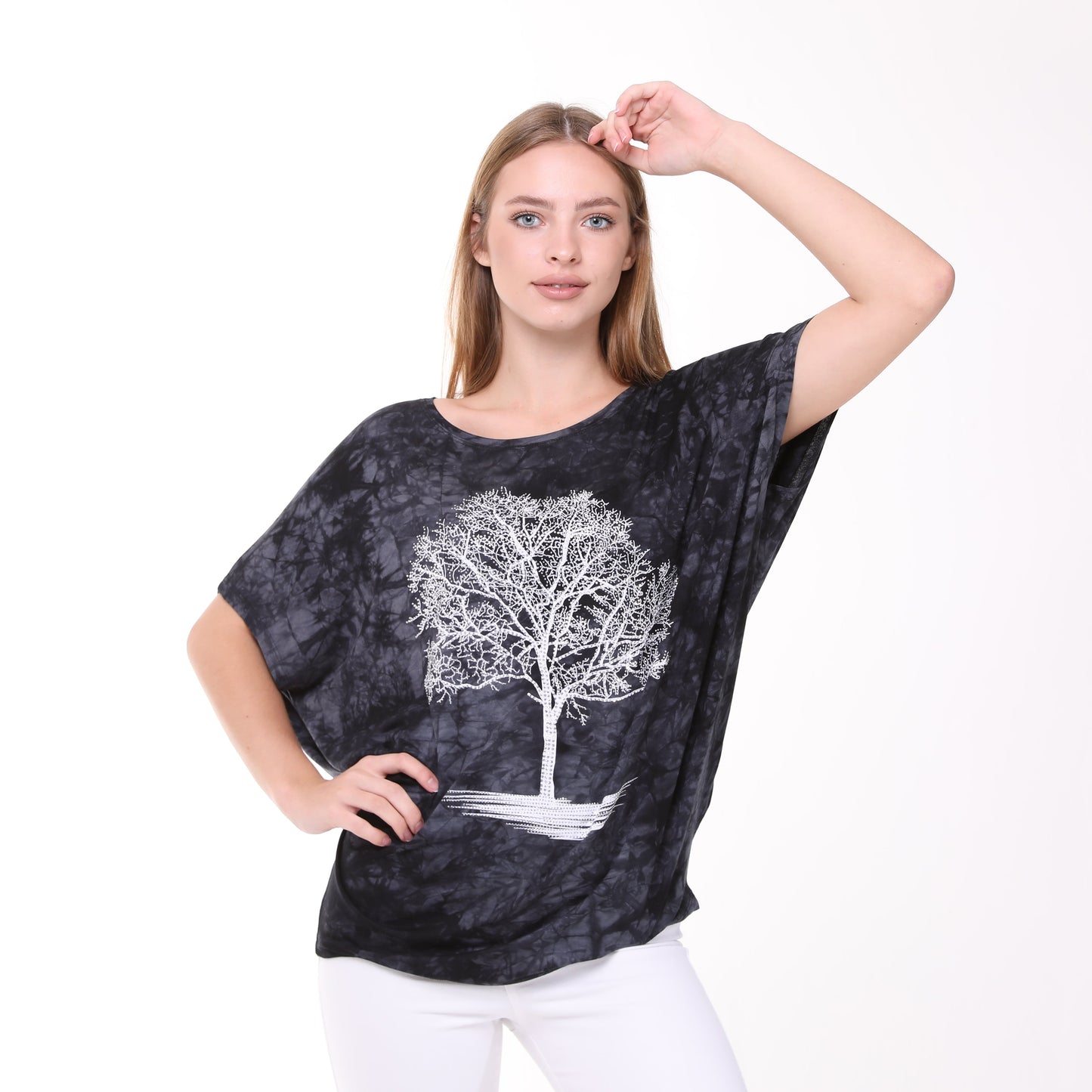 Shiny Sparkly Tree of Life Ballon Cut  Tie Die Top