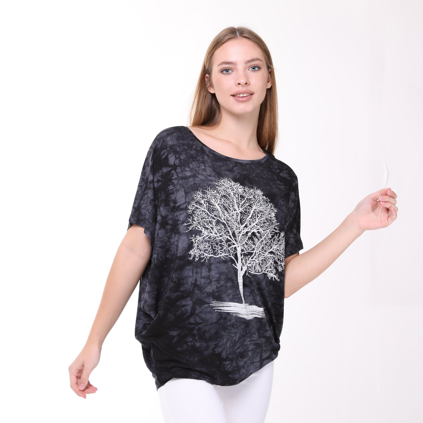 Shiny Sparkly Tree of Life Ballon Cut  Tie Die Top