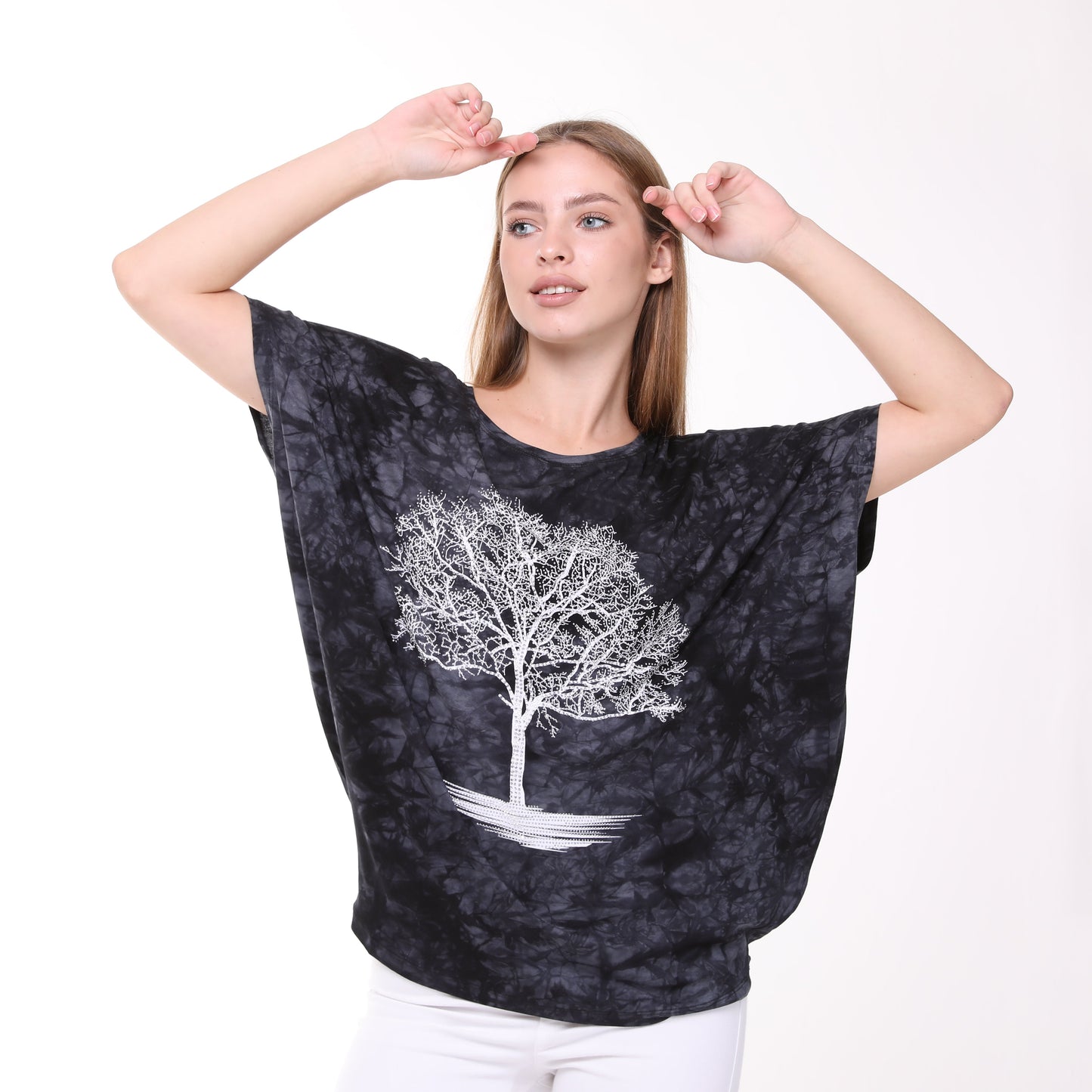 Shiny Sparkly Tree of Life Ballon Cut  Tie Die Top