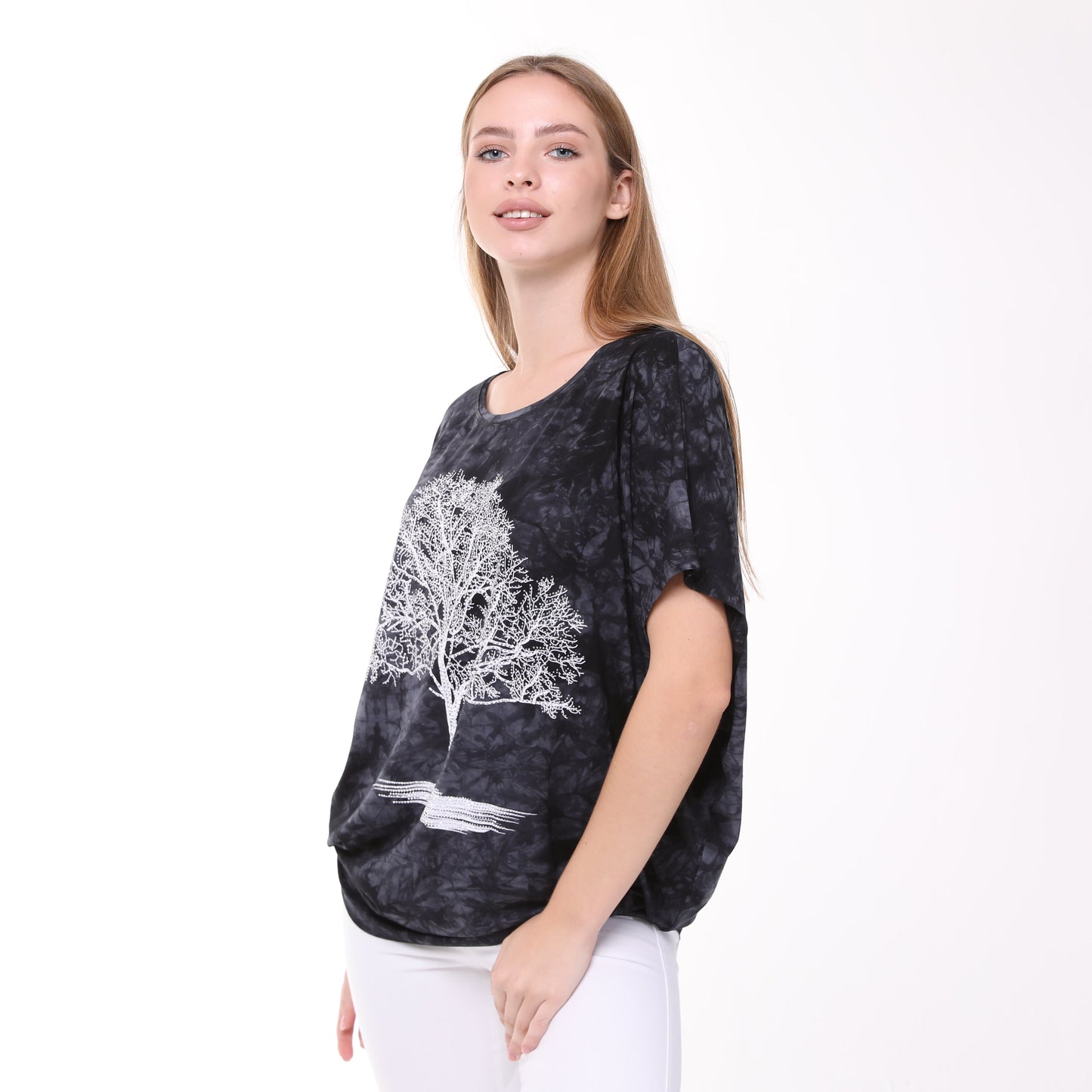 Shiny Sparkly Tree of Life Ballon Cut  Tie Die Top