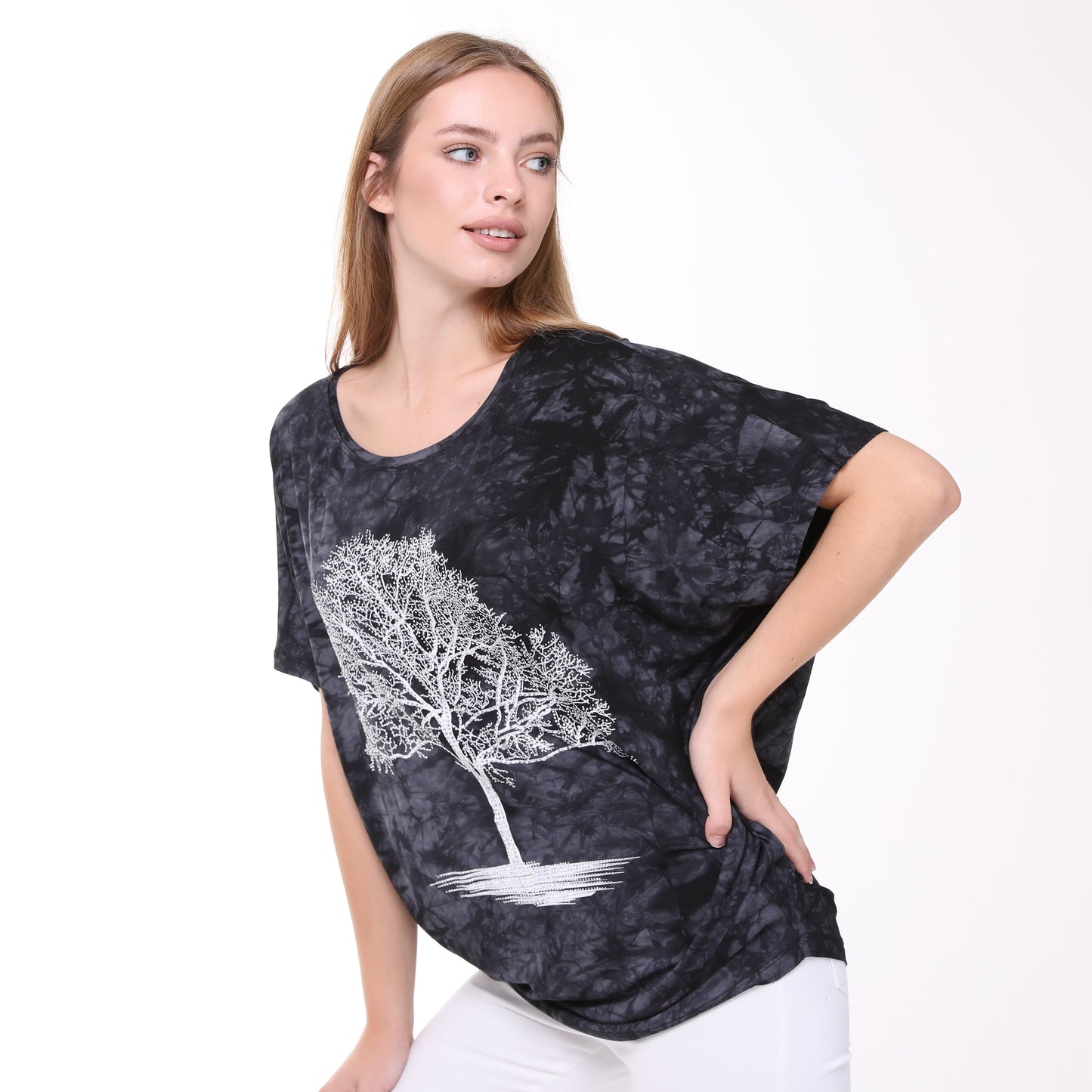 Shiny Sparkly Tree of Life Ballon Cut  Tie Die Top