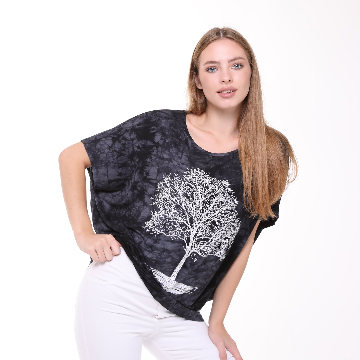 Shiny Sparkly Tree of Life Ballon Cut  Tie Die Top