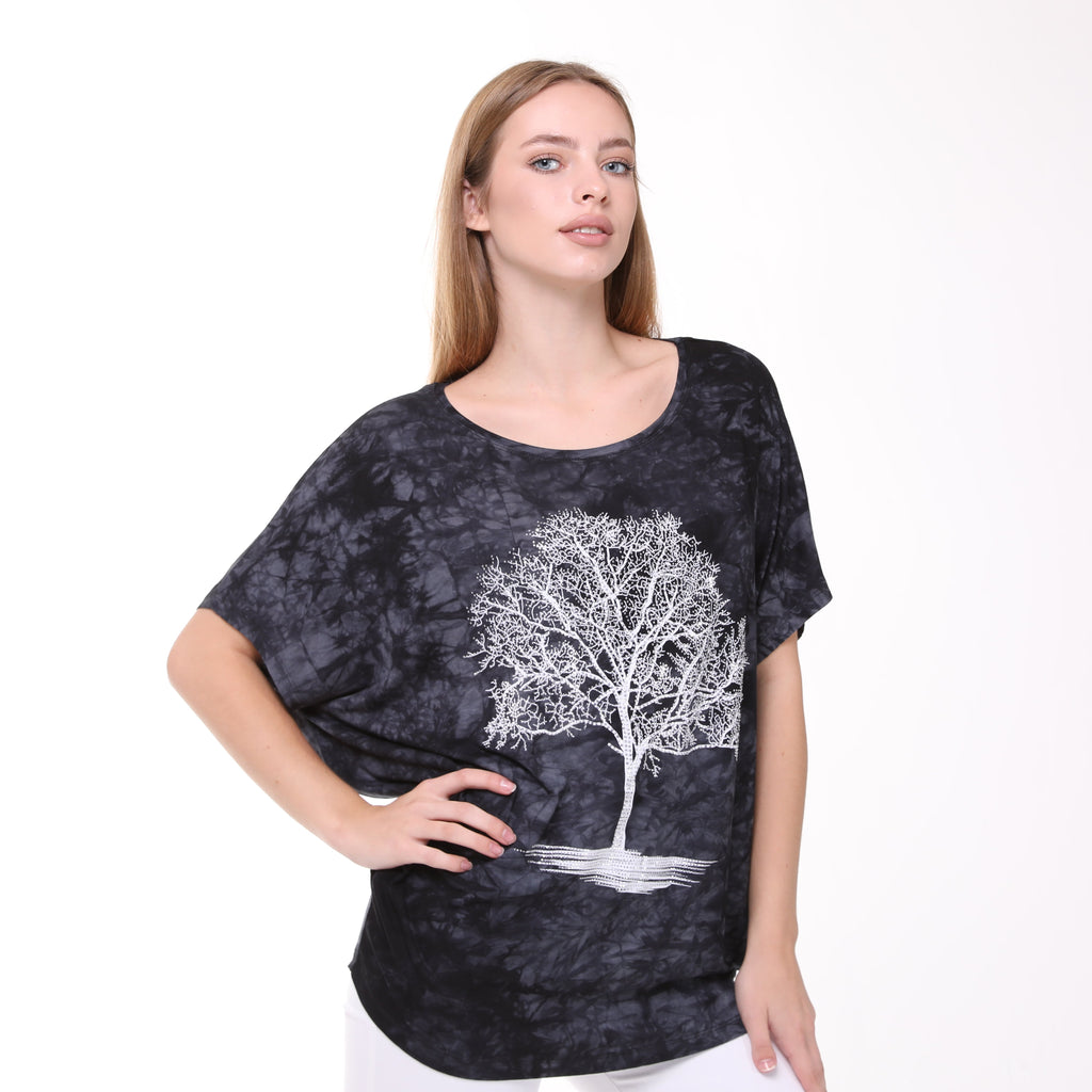 Shiny Sparkly Tree of Life Ballon Cut  Tie Die Top