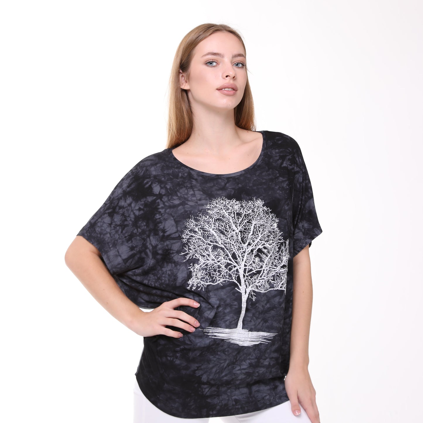 Shiny Sparkly Tree of Life Ballon Cut  Tie Die Top