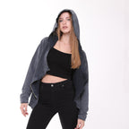 Stone Washed Poncho Cut Cotton Women Zip Hoodie