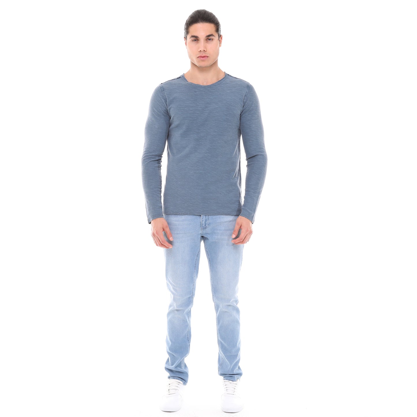 Stone Washed Cotton Men Long Sleeve Top