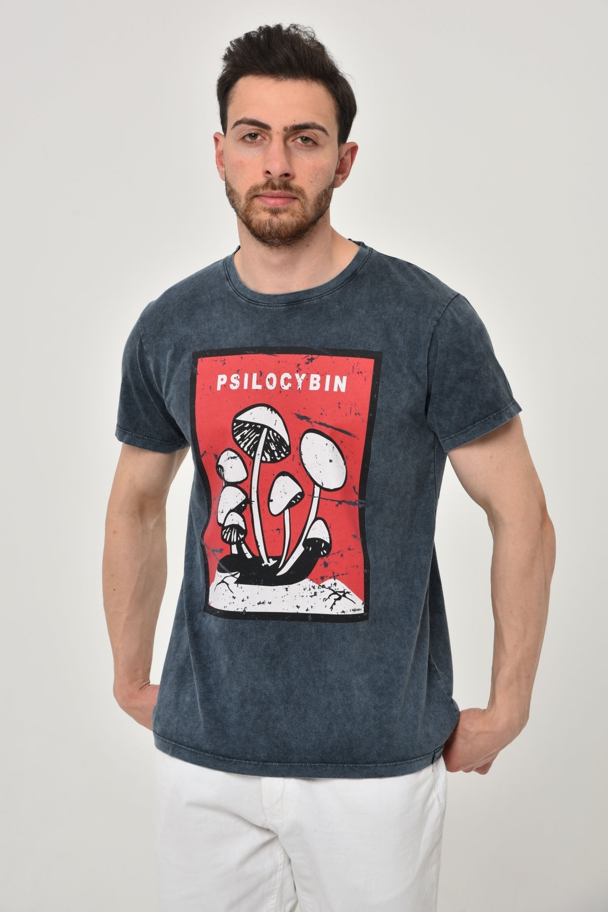 MAGIC MUSHROOM PSILOCYBIN PRINT  Acid WASHED COTTON T-SHIRT