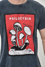 Acid Washed Magic Mushroom PSILOCYBIN Printed Cotton T-Shirt