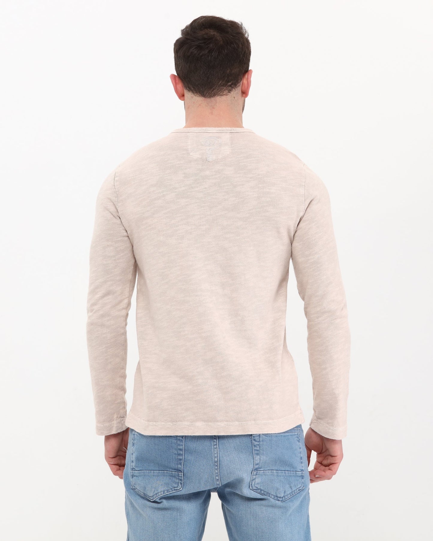 Plain Stone Washed Cotton Men's Long Sleeve T-shirt