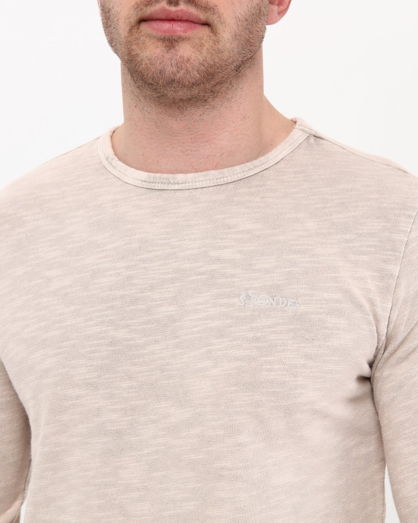 Plain Stone Washed Cotton Men's Long Sleeve T-shirt