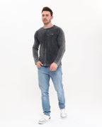 Plain Stone Washed Cotton Men's Long Sleeve T-shirt