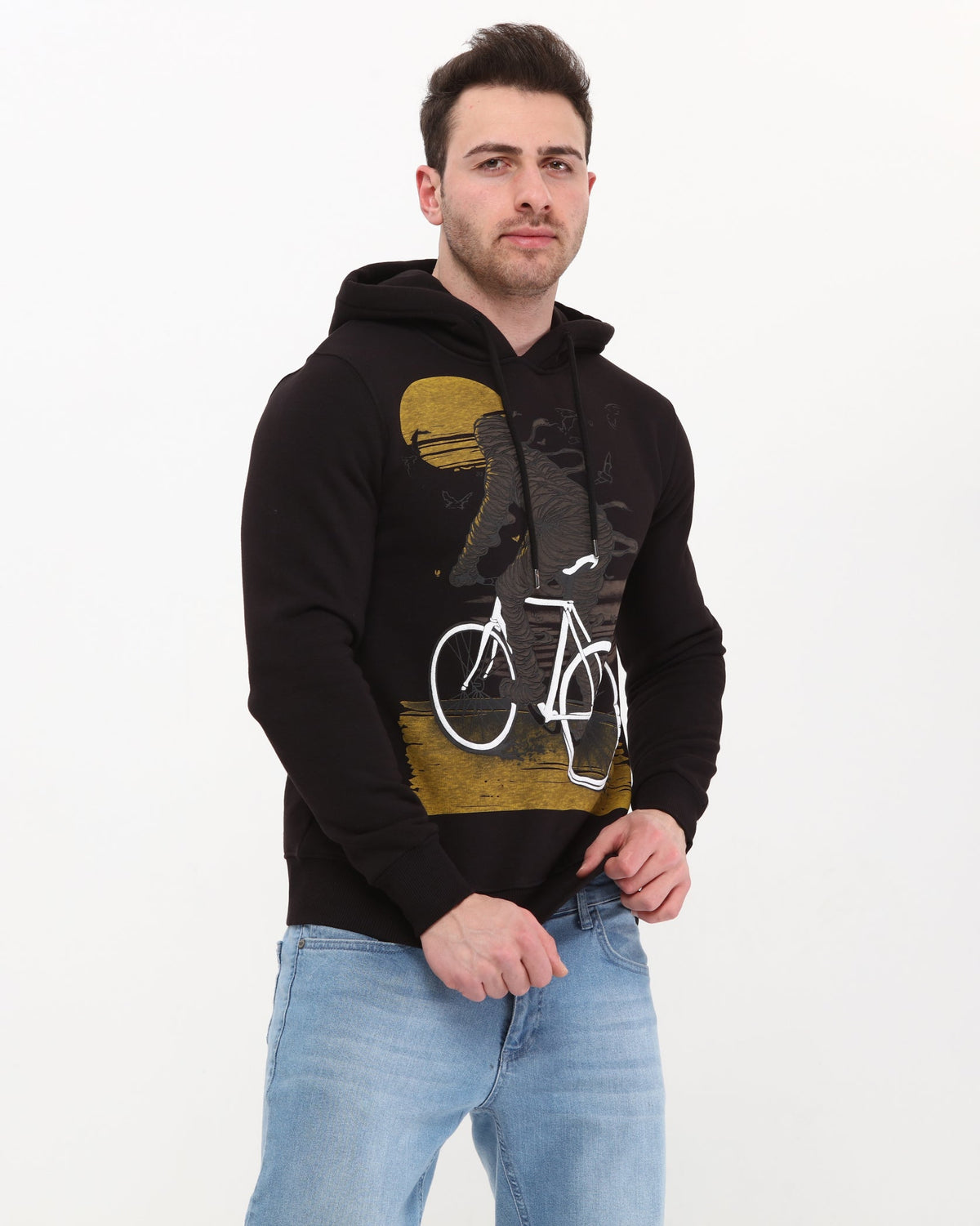 Anthracite Bike Mummy illustration Print Cotton Men's Hoodie