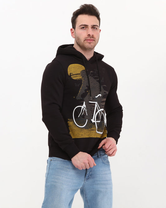 Anthracite Bike Mummy illustration Print Cotton Men's Hoodie