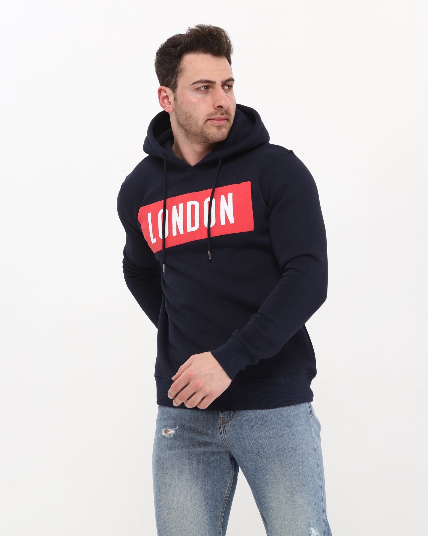 Navy Blue London Souvenir Print Men's Fleece  Hoodie