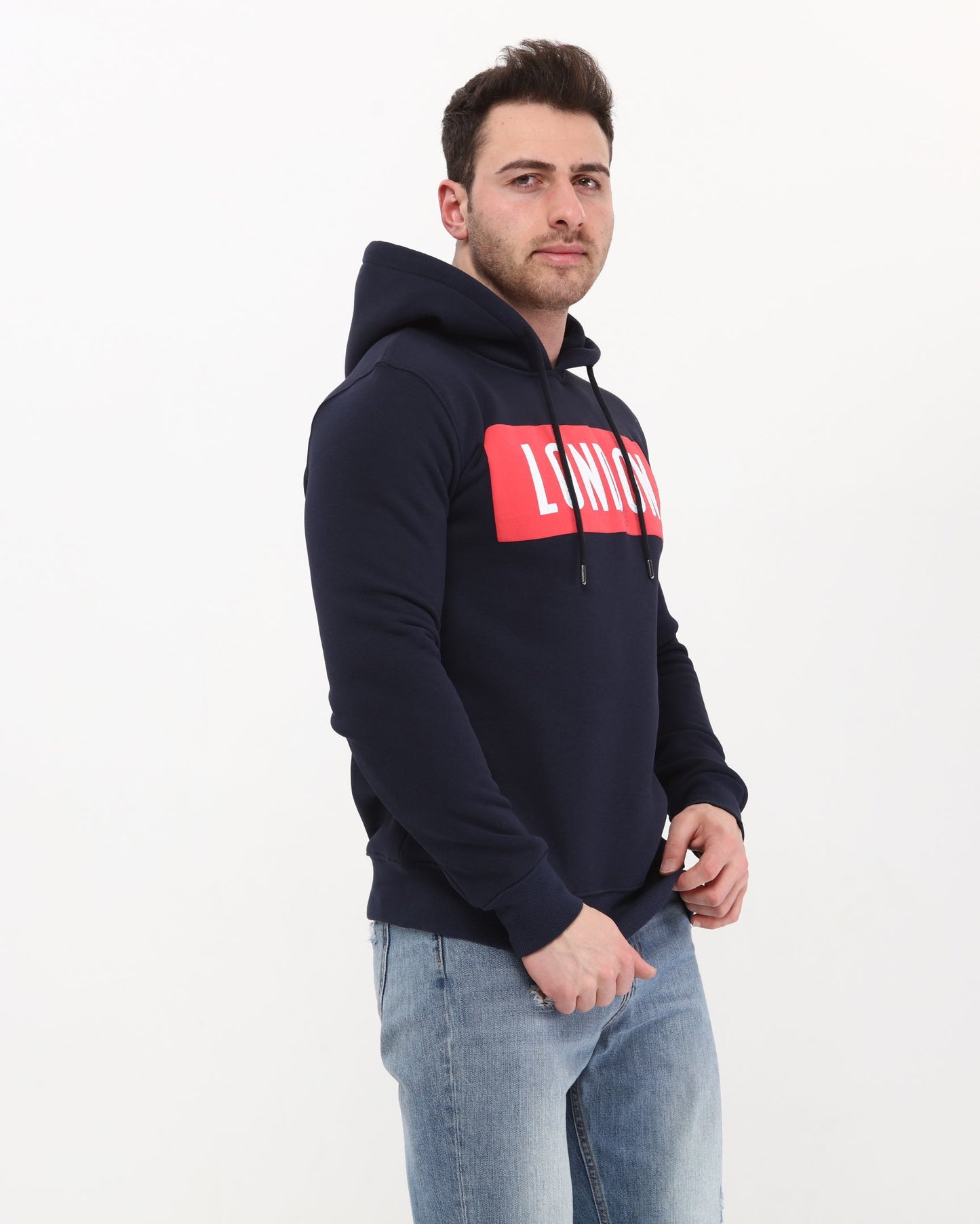 Navy Blue London Souvenir Print Men's Fleece  Hoodie