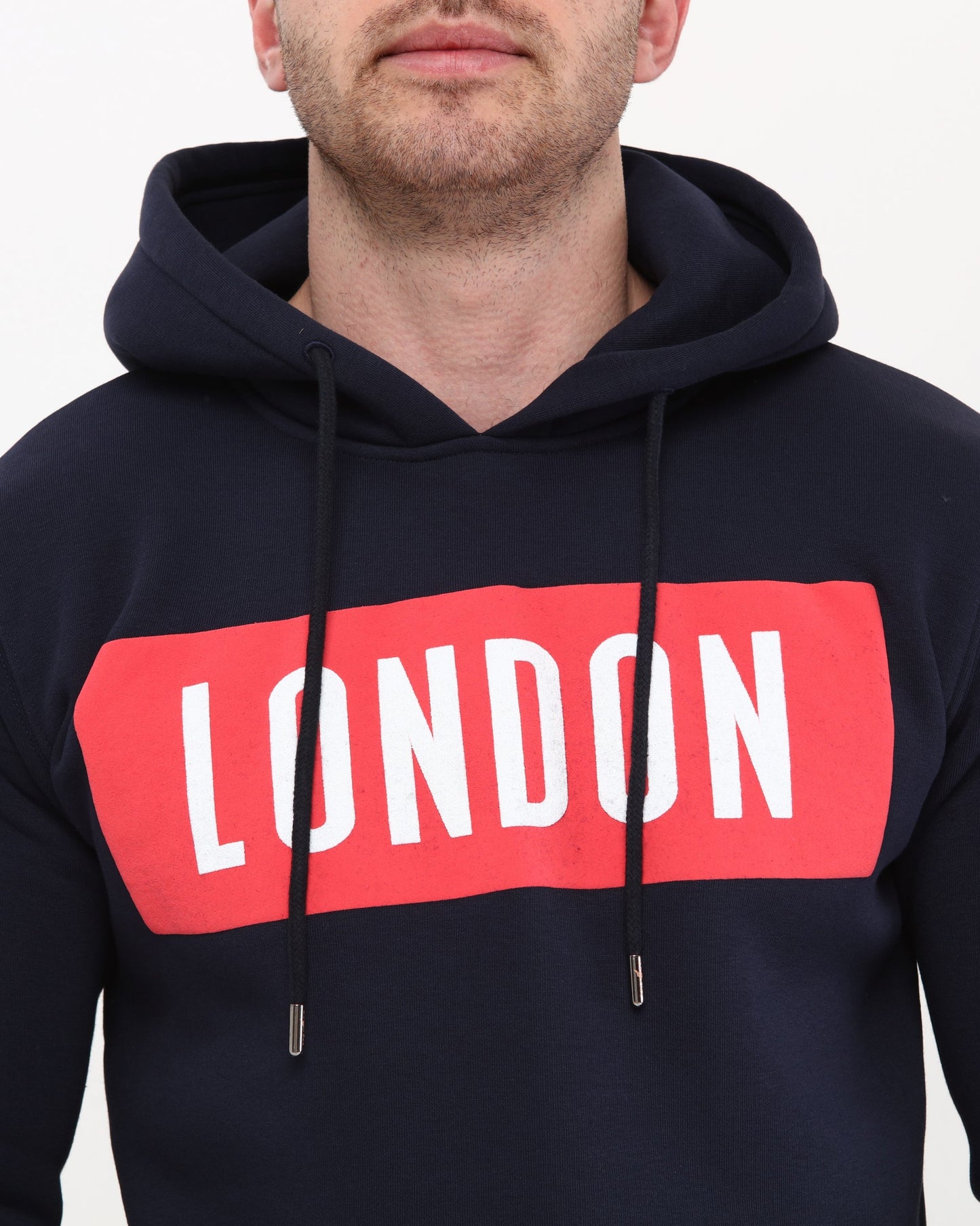 Navy Blue London Souvenir Print Men's Fleece  Hoodie