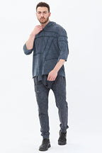 Anthracite Stone Washed Plain  Cotton Hoodie