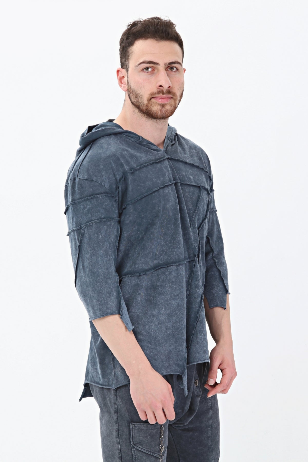 Anthracite Stone Washed Plain  Cotton Hoodie
