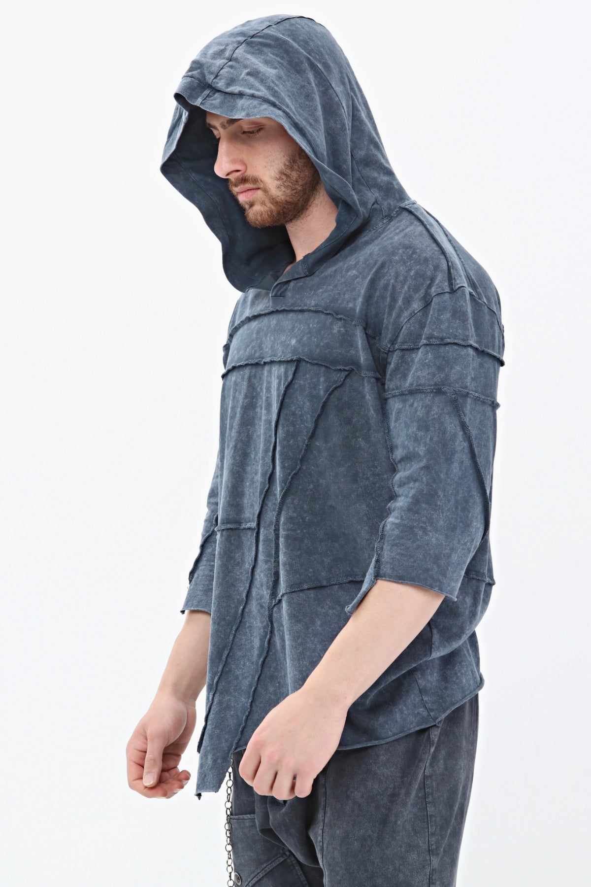 Anthracite Stone Washed Plain  Cotton Hoodie