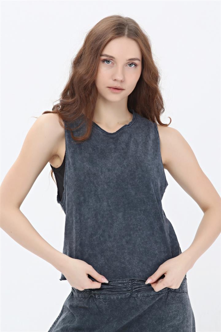 Stone Washed Plain cutting back  Lace Cotton Women Vest