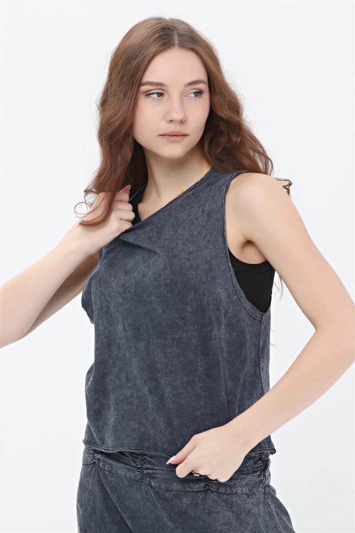 Stone Washed Plain cutting back  Lace Cotton Women Vest