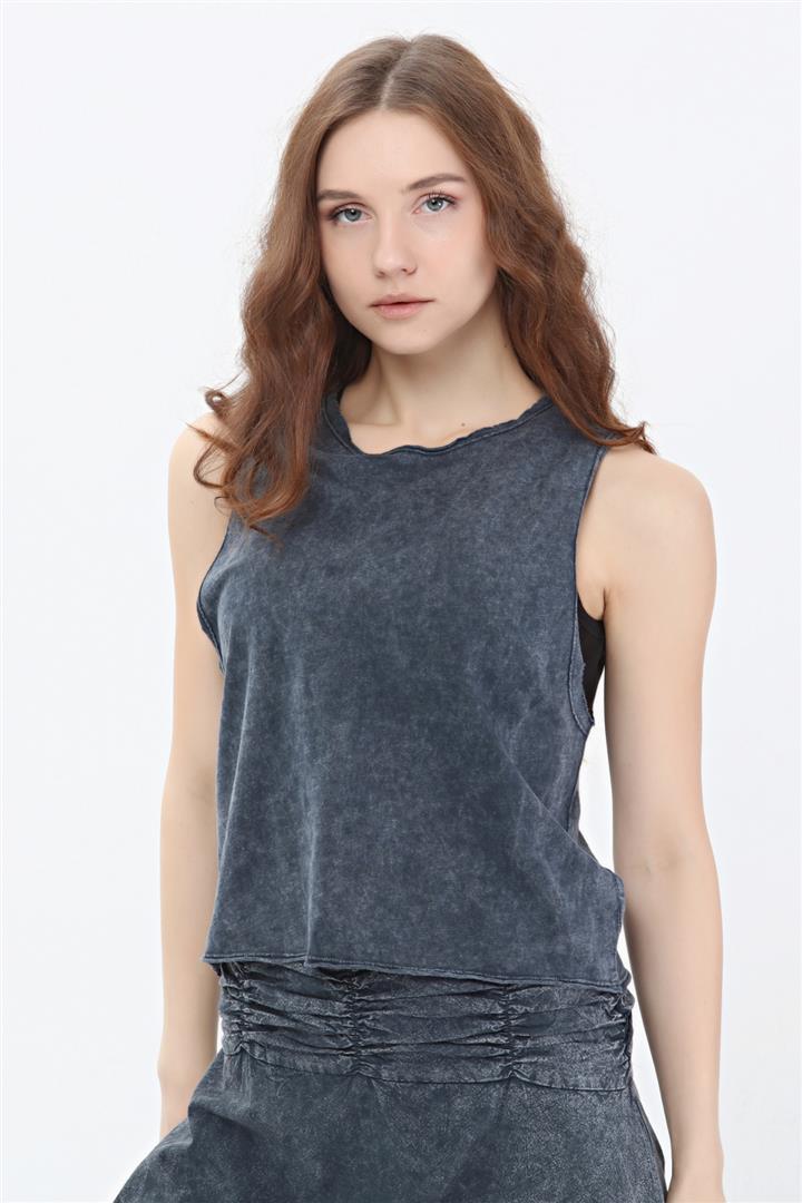 Stone Washed Plain cutting back  Lace Cotton Women Vest
