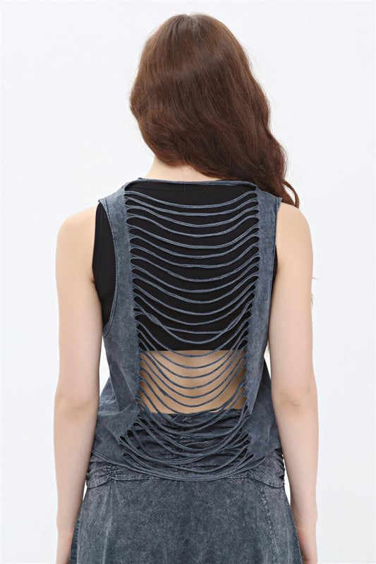 Stone Washed Plain cutting back  Lace Cotton Women Vest
